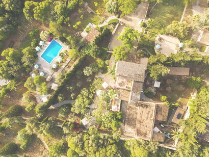 Air view of the Finca can coll hotel in Mallorca, Spain