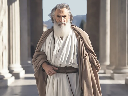 Ancient Greek philosopher in a vivid portrait