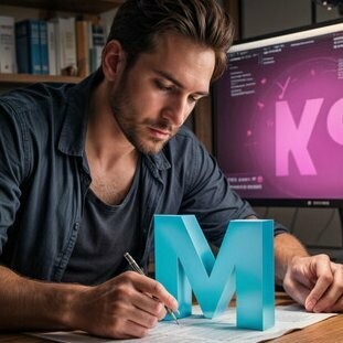 L'immagine di un uomo che lavora con le parole così come costruita da un'intelligenza artificiale