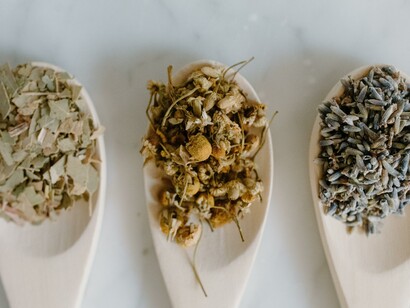 Herbal medicines on wooden spoons