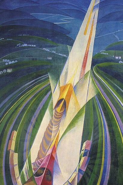 Gerardo Dottori, In corsa, c. 1926, Olio su tela, 129.5 x 110 cm, Collezione M. Carpi, Roma, Italia
