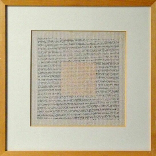 Guglielmo Achille Cavellini, Writing in black and red marker on paper (Scrittura a pennarello rosso e nero su carta), 1975, 18¾ x 18½ x ¾ inches (47.5 x 47 x 2 cm), Courtesy LYNCH THAM