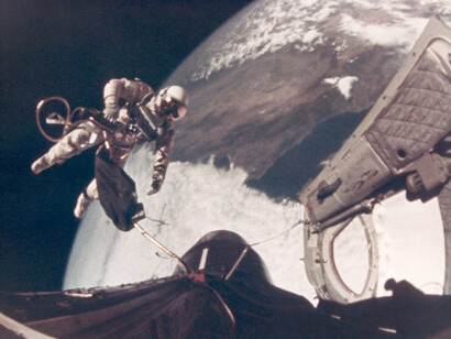 James McDivitt, Ed White Walking in space (EVA), Gemini 4, June 1965, Large-format vintage chromogenic print, on ‘A Kodak Paper’, 27.8 x 35.6 cm, NASA negative number S65-29766, Breese Little