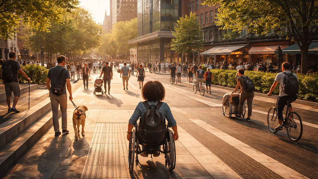 An inclusive city in motion, where thoughtful design turns access from an exception into the quiet foundation of everyday life
