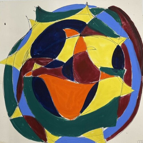 David Hayes, Study for polychrome steel wall relief, gouache on paper, 22.25x24 in