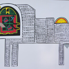 Parviz Tanavoli, Lion and Sun, 2013, Silkscreen, 70 x 100 cm, 27.5 x 39 in. Collection of the Artist