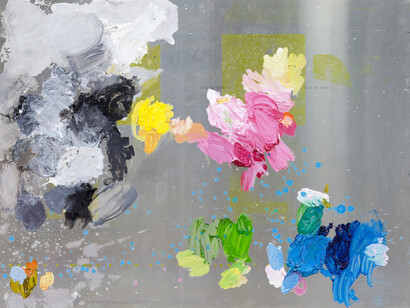 Ida Tursic & Wilfried Mille, Palettes, 2015, oil on offset plate and dibond, 78 x 103 x 0,3 cm, Courtesy of the artist and Galerie Max Hetzler, Berlin | Paris
© Ida Tursic & Wilfried Mille