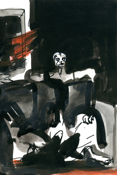 Moyna Flannigan, Drawing number 44, 2015, Indian ink & gouache, 8 1/4 x 5 3/4 in/
21 x 14.5 cm