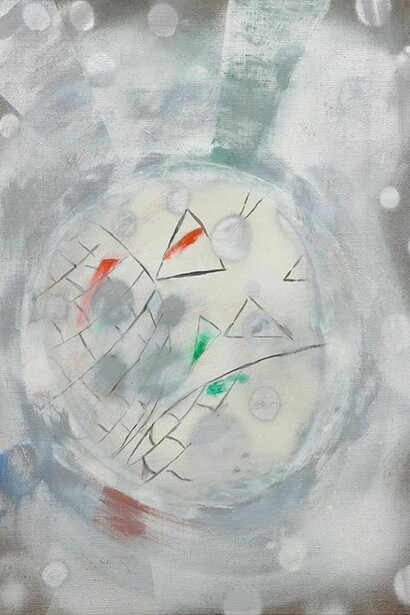 Micha Patiniott, “Crashed Mirrorball”, 34” by 25”, spray paint, gesso, oil on canvas, 2014, Copyright: Micha Patiniott. Courtesy: Anna Zorina Gallery, New York City