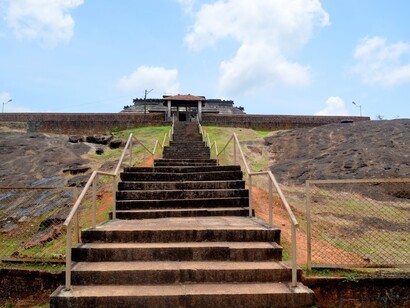 The stairs to Chaturmukha Basadi Temple
