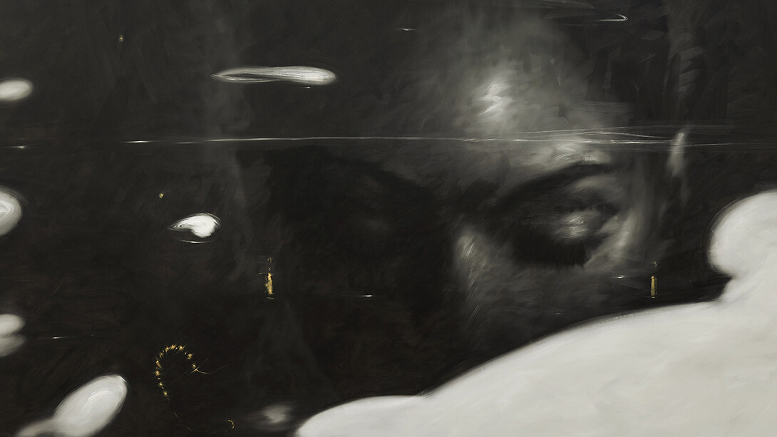 Omar Galliani, Felden lake, 2016, olio su tela, cm 200x330