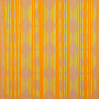 Julian Stanczak, Spinning Away, 1971, Acrylic on canvas, 42 by 42 in.  106.7 by 106.7 cm. Courtesy of the artist and Mitchell-Innes & Nash, NY