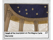 Inscription on the Magna Carta Memorial stitched by Pippa Foulds, Embroiderers’ Guild (Yorkshire and The Humber Region). Part of Cornelia Parker’s Magna Carta (An Embroidery) at the British Library
