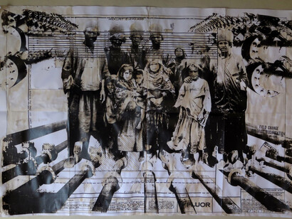 Amin Roshan Ancestors 2013 tea crude oil silk screen on paper map editions 2-5 61 x 89cm