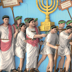 Una ricostruzione della policromia del pannello di bottino dell'Arco di Tito dell'Università della Yeshiva (VIZIN: The Institute for the Visualization of History and the Yeshiva University Arch of Titus Project)
