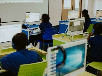 Students using digital learning tools in the classroom