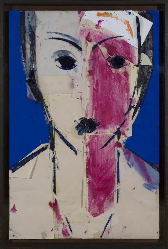 Retrato en rojo y azul, 2013, collage, 56 x 40 in. (142.2 x 101.6 cm) © Manolo Valdés, courtesy Marlborough Gallery, New York