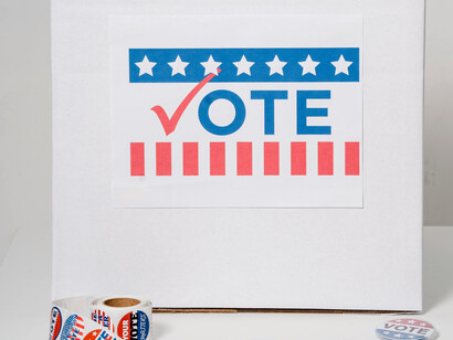 A ballot box awaits the upcoming election