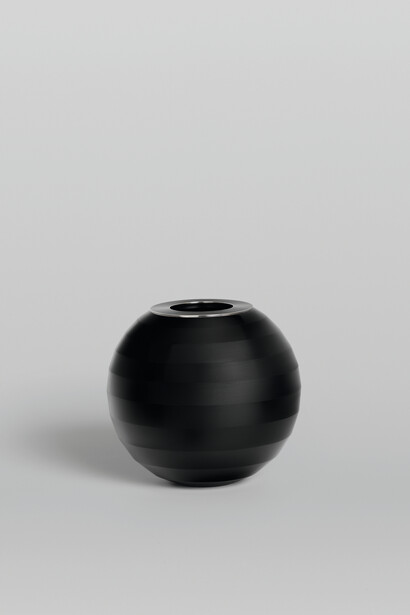 Anna Dickinson, Small Black Sphere with Silver, engine turned rim, 2015, 12.5 x 13