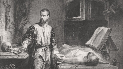 Adolphe Mouilleron; Retrato de Andrés Vesalio, litografía, c. 1850 (detalle)