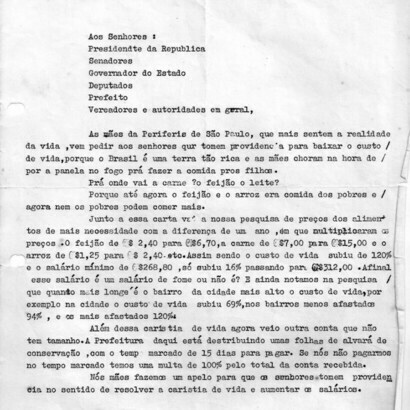Mothers from the Periphery’s letter, 1973