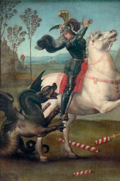 Rafael Sanzio; San Jorge y el dragón, 1504, 	Museo del Louvre, París, Francia (detalle)