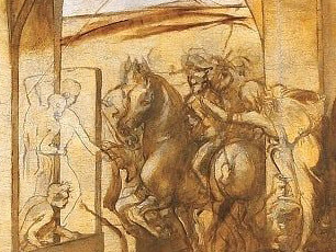 Leonardo, Adorazione dei Magi, Firenze Uffizi, particolare, I cavalli