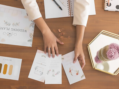 Streamlining wedding planning and budget management: A bird's-eye view of a woman expertly orchestrating every aspect of the celebration