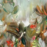 Jennifer JL Jones, Acadia (detail), 2024, Mixed Media on Baltic Birch Wood Panel. Courtesy of the artist and New River Fine Art