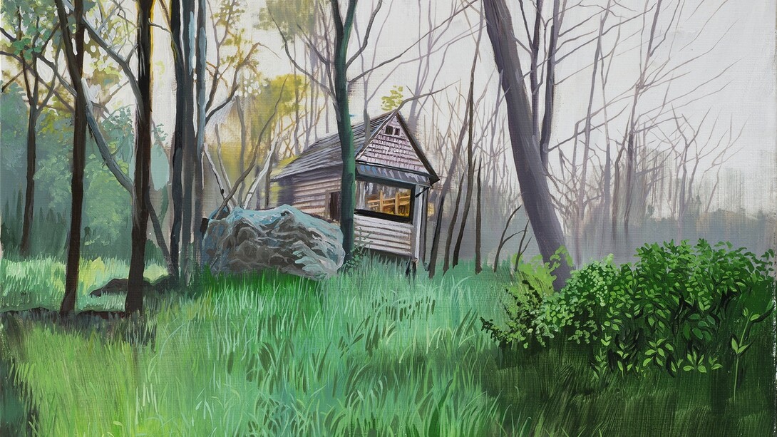 Natasha Kissell, Cabin, 2015, Oil on canvas, 18 x 15 in / 46 x 38 cm, courtesy of Eleven, London
