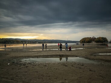 The Danube River in Novi Sad, Serbia, experiences exceptionally low water levels during a period of prolonged drought