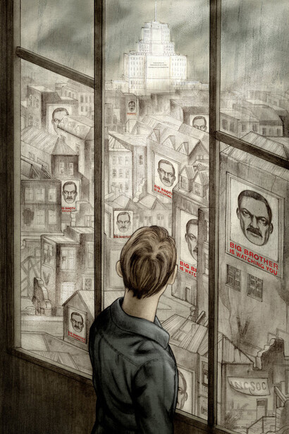Ilustración de Jonathan Burton para la novela de George Orwell, «1984»
