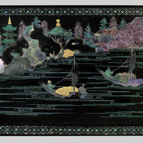 Detail of a box with landscape scenes, Qing dynasty, Qianlong era, 18th century. Courtesy of Museum Rietberg