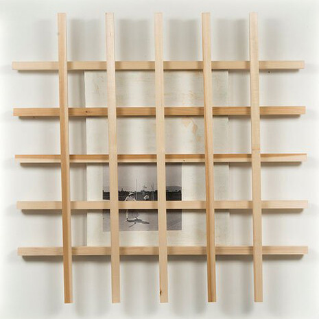 Ken Weathersby, “220 (tns),” 2014, Acrylic on canvas, collage, wood, 36 x 36 inches