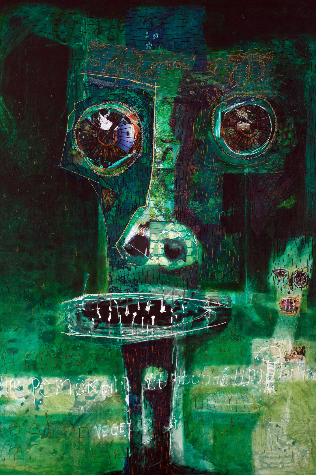 Gatot Pujiarto, Vegetarian (Pemakan Tumbuh-Tumbuhan), 2015, Magazine paper, acrylic and thread on canvas, 200 x 150 cm; 78 3/4 x 59 in.