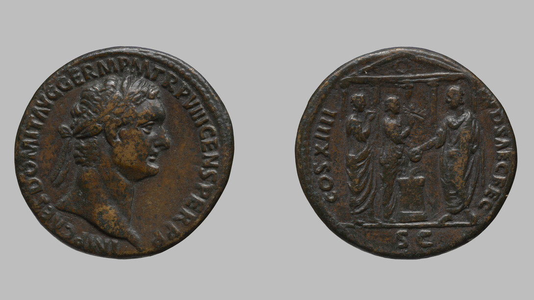 Ruler: Domitian, Emperor of Rome, A.D. 51–96, ruled 81–96
Mint: Rome
As of Domitian
88
Bronze

11.70 g, 7:00, 28.9 mm
Transfer from the Yale University Library, Numismatic Collection, 2001
