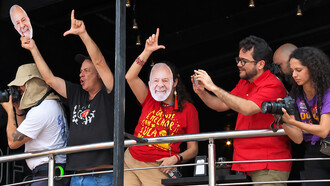 A sea of supporters wearing Workers’ Party red fills São Paulo, Brazil, as Luiz Inácio Lula da Silva holds his final campaign rally ahead of the presidential election