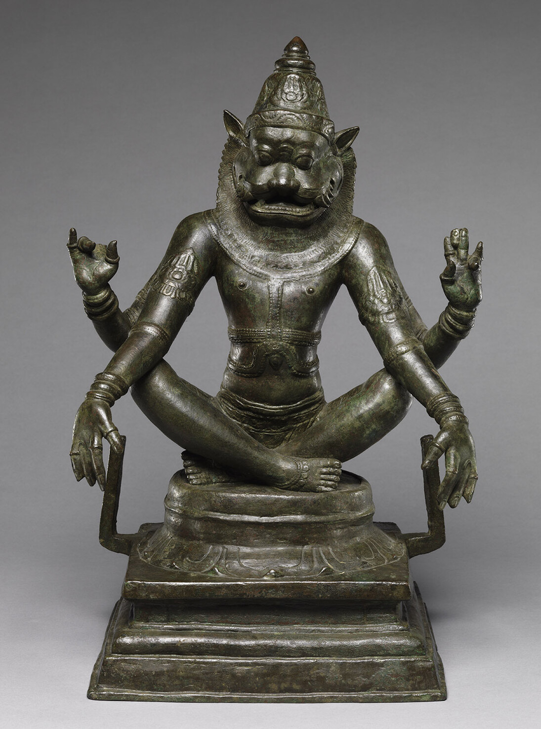 Yoga Narasimha, Vishnu's Man-Lion Incarnation
India (Tamil Nadu), Chola period (880–1279), 12th century Copper alloy H. 18 3/4 (47.6 cm); W. 13 in. (33 cm); D. 9 1/2 in. (24.1 cm) Samuel Eilenberg Collection, Bequest of Samuel Eilenberg, 1998
Photo: Courtesy of The Metropolitan Museum of Art