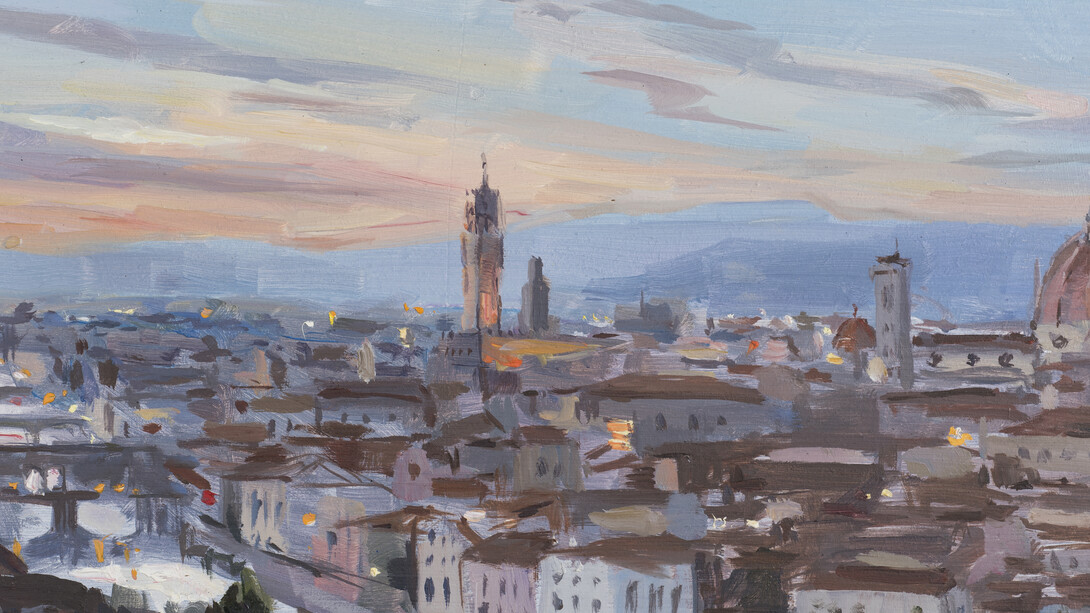 Florence by night, 2017, Oil on gesso panel, 30 x 19.5 cms. Courtesy of the artist 