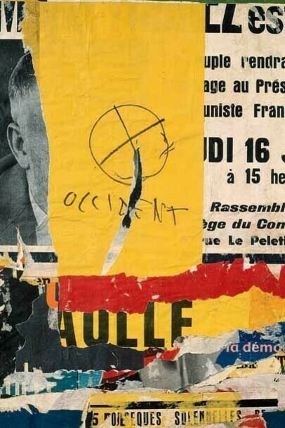 Jacques Villeglé, Rue du 16 juillet 1964, 16 juillet 1964, Affiches lacérées marouflées sur toile, 76 x 62 cm, Courtesy Galerie GP & N Vallois, Paris
