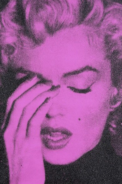 Russell Young, Marilyn Crying - Persian Rose & Black, 2013, Signed and numbered on verso, Acrylic Paint, enamel and diamond dust screen print on linen, 62 x 48 in, 157.5 x 121.9 cm