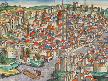 Xilografía de Florencia, Italia. Crónicas de Nuremberg (1493), ilustraciones de Michael Wolgemut y Wilhelm Pleydenwurff