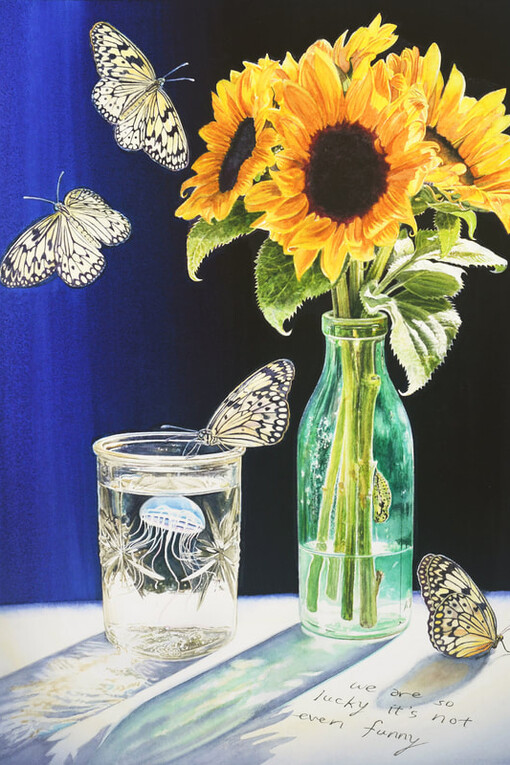 Paul Pitsker, Lucky (detail), 2023, watercolor, 20x15 in., 30x25 in. framed. Courtesy of Billis Williams Gallery