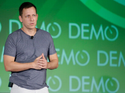Entrepreneur and venture capitalist Peter Thiel presents his keynote, “How to Build the Future,” at DEMO Fall 2014 at the San Jose Convention Center in San Jose, California, on Wednesday, November 19, 2014