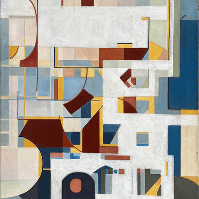 Maurice Golubov, Rebel of the Fourth Dimension, on view at McCormick Gallery, painting close-up. Courtesy of McCormick Gallery