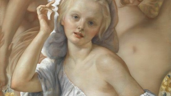 John Currin, Detail of Tapestry, 2013, oil on canvas, 46 1/8 x 34 inches (117.2 x 86.4 cm)