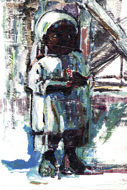 Dressing For the Carnival, Girl 1 after Winslow Homer, 2014, Acrylic on Canvas, 10 x 8 inches
