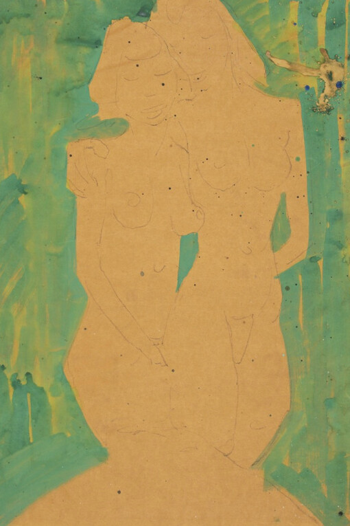 Otto Mueller, "Two Standing Girls," circa 1928, gouache and charcoal. Courtesy Galerie St. Etienne, New York.