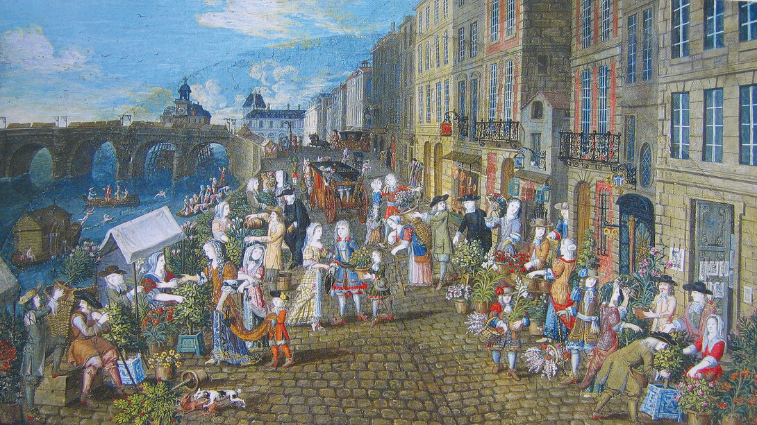 Anonyme, Le marché aux fleurs, quai de la Mégisserie (detail), vers 1680. Courtesy of Musée Carnavalet