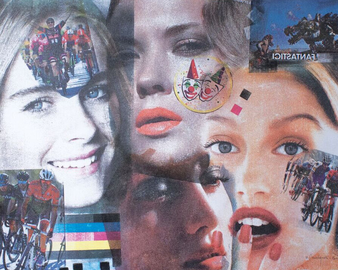 Fantastici, 2017, décollage su carta applicata su tavola, 50 x 70 cm 
